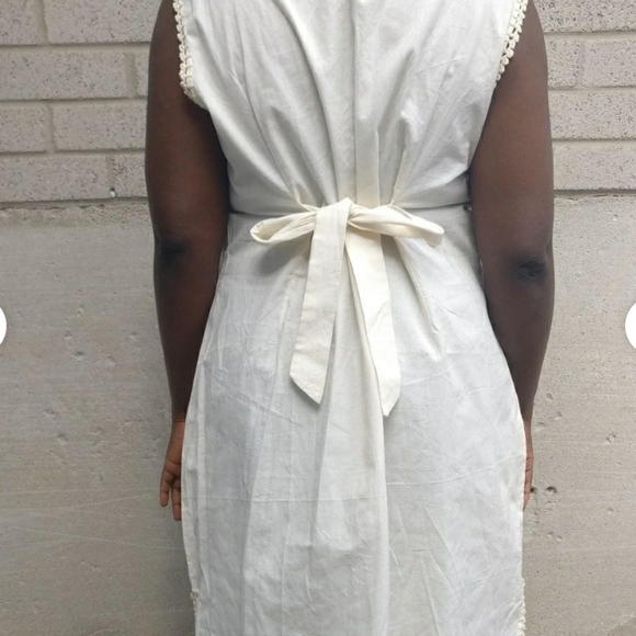 ORGANIC COTTON crotchet Button Front Belted Villager Peasant Maxi Dress measured - Picture 2 of 4